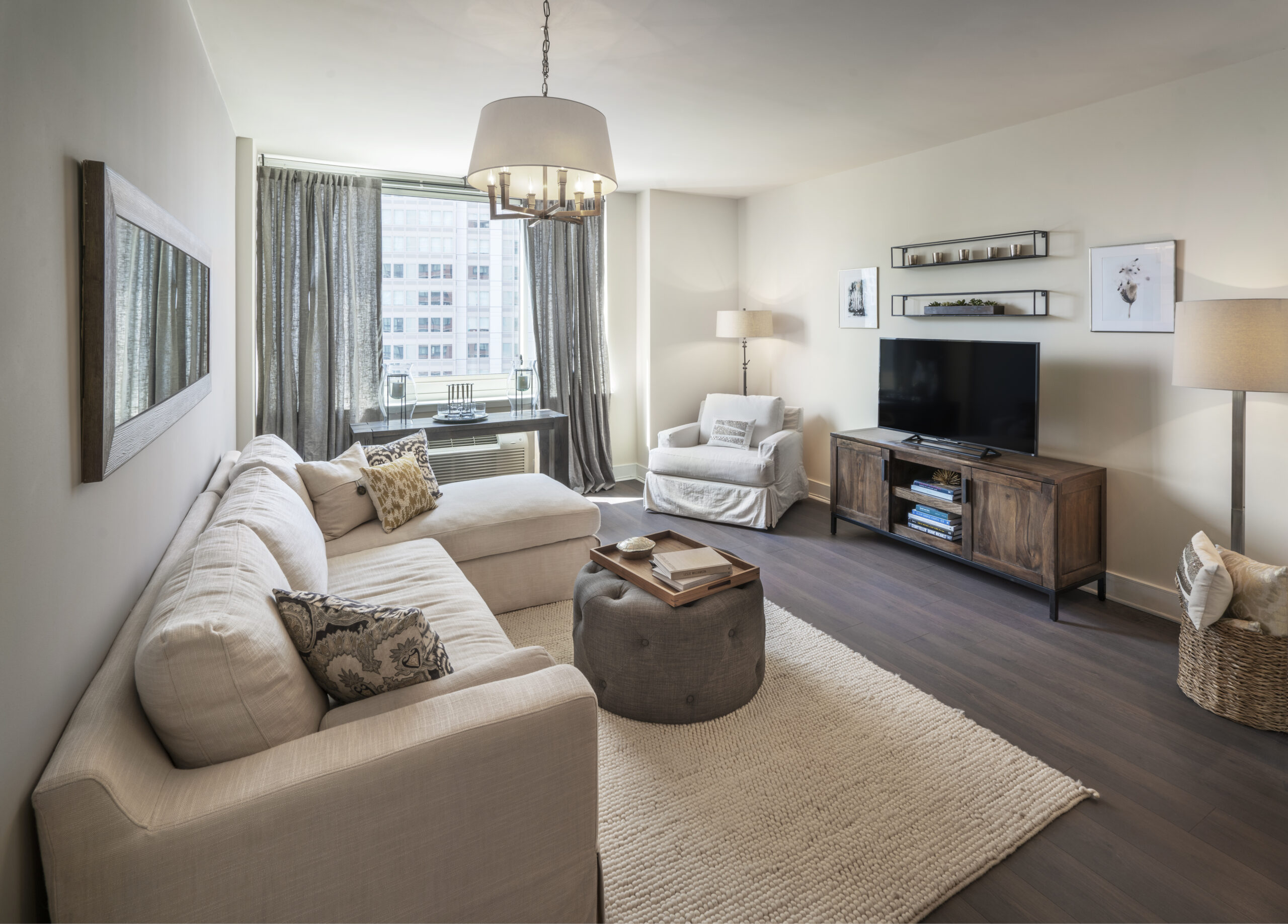 Model living room at The Morgan at Provost Square