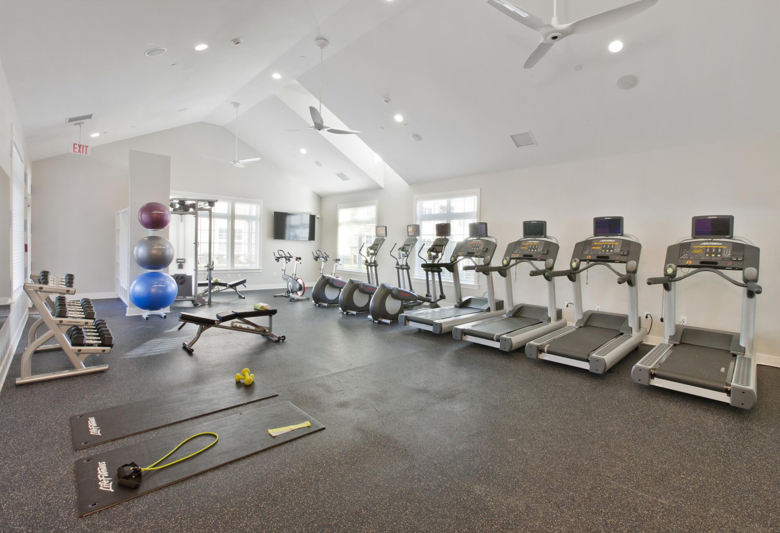 Treadmills, free weights and other equipment in fitness center at Parc Westborough