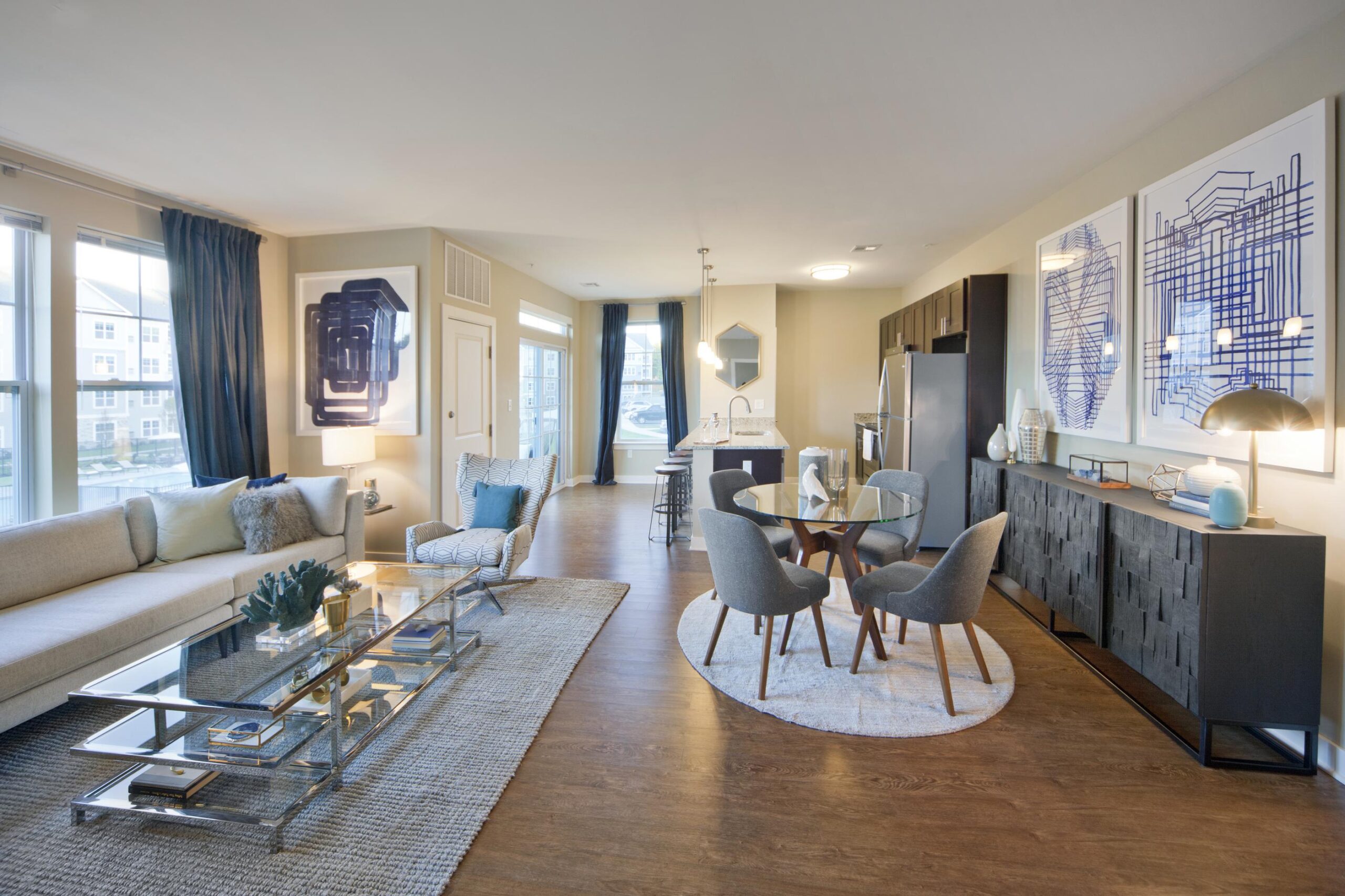 Living and dining areas with kitchen in background at Parc Westborough