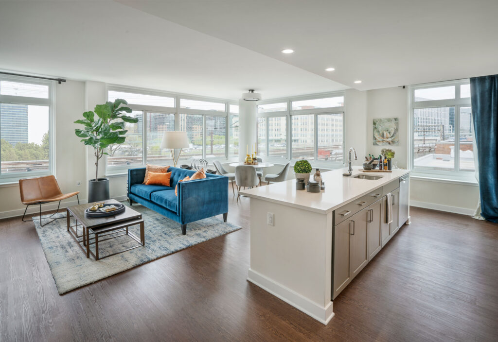 Model living room at Union Place