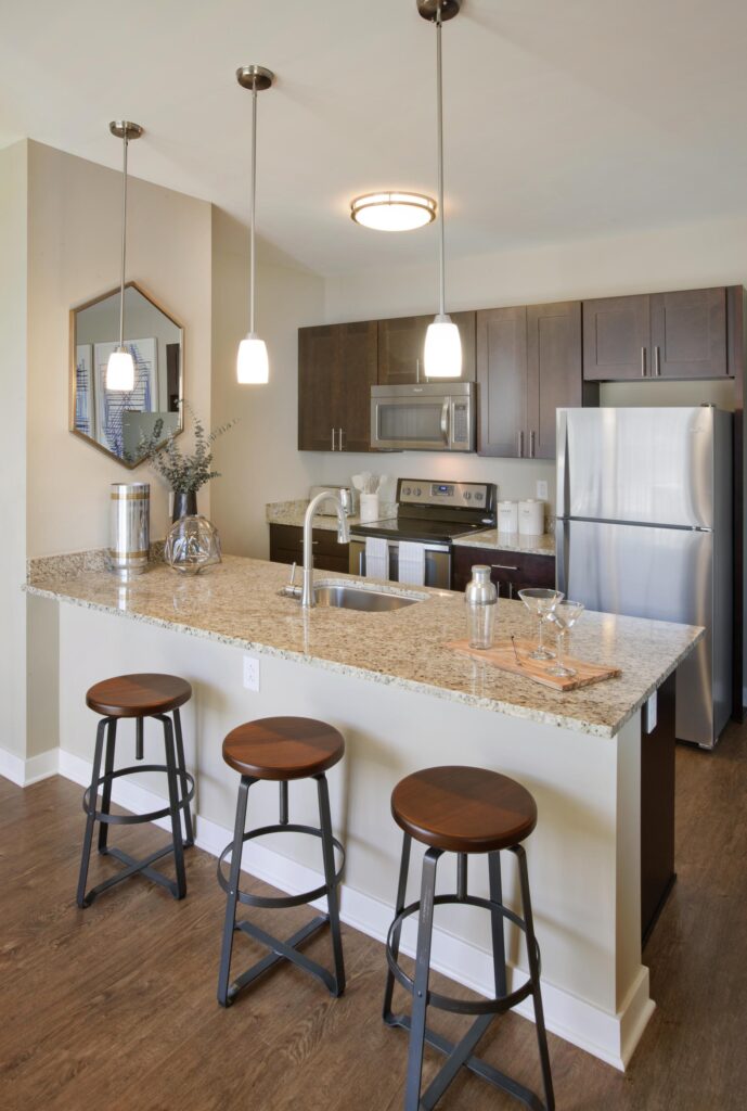Kitchen with island seating at Parc Westborough