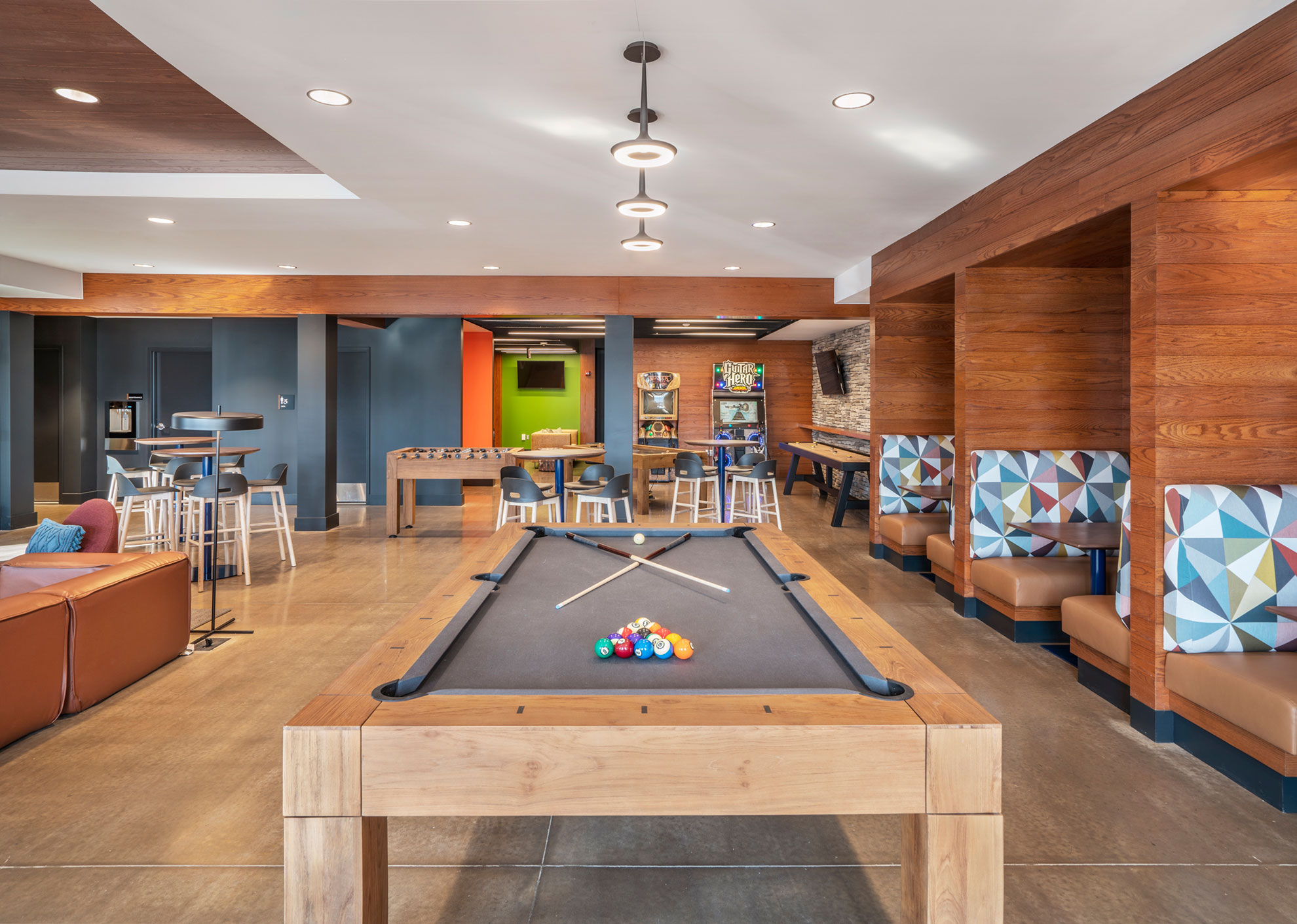 Gaming area in the clubhouse at The Yards at Old State