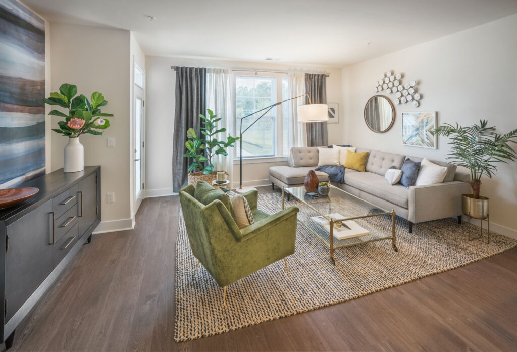 Model living room at Parc at Princeton Junction