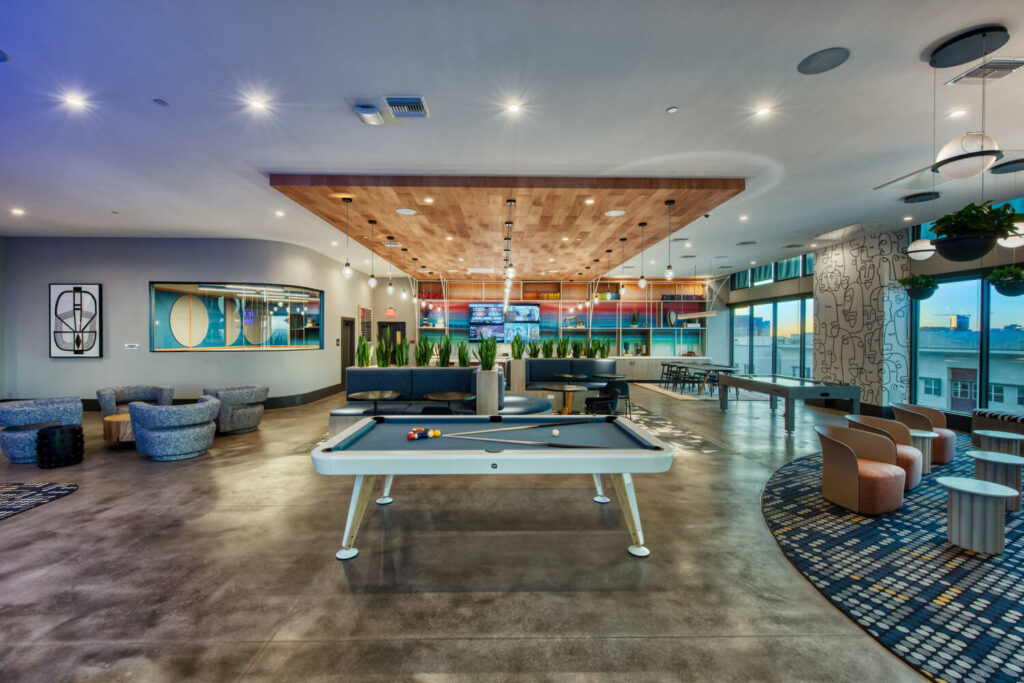 Pool table in game lounge at Canvas