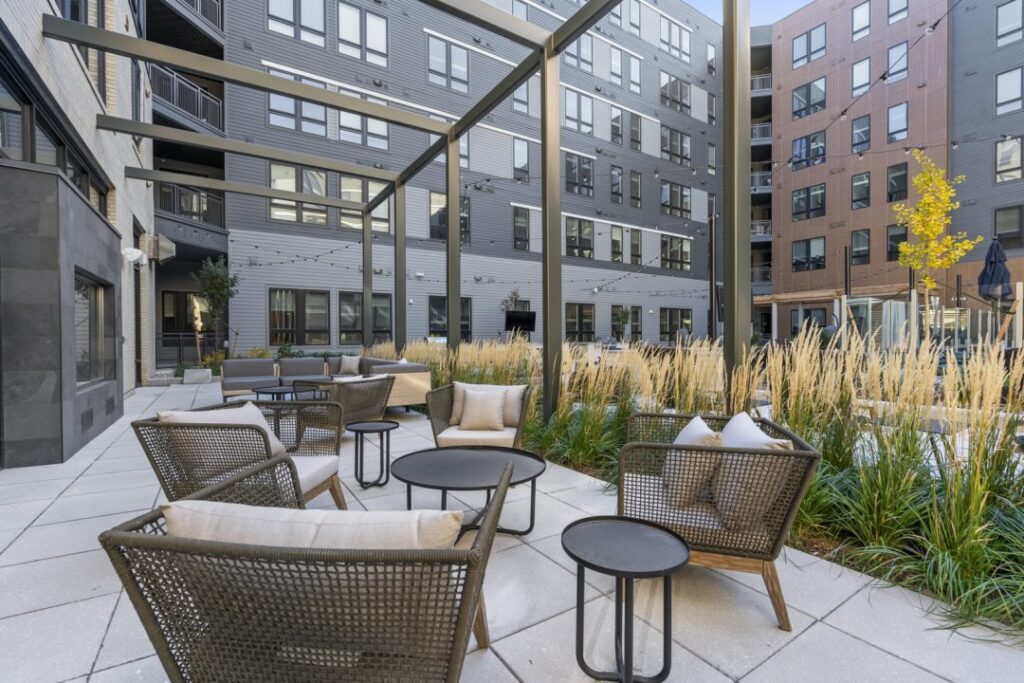 Outdoor seating area at Emblem 120