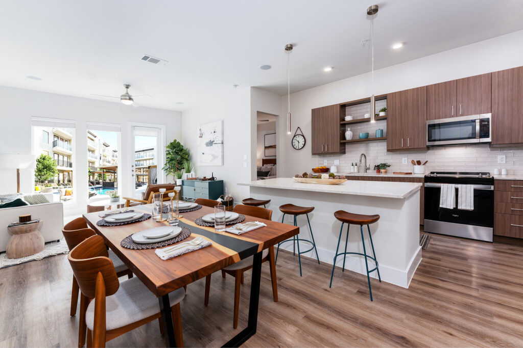 Model kitchen and living area at Ferro