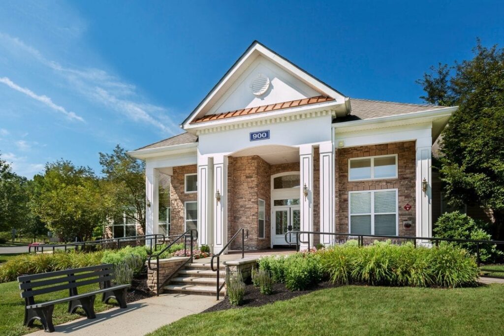 Exterior view of the clubhouse at The Mews at Princeton Junction