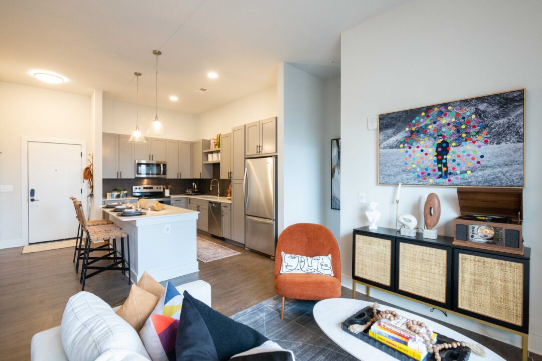 Living area with kitchen in the background at Notion