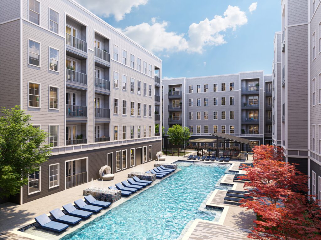 Pool and outdoor lounge area at Remy