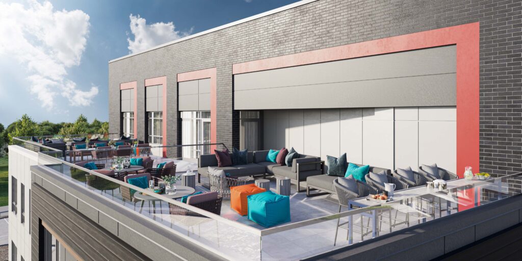 Rendering of roof deck at Atwood