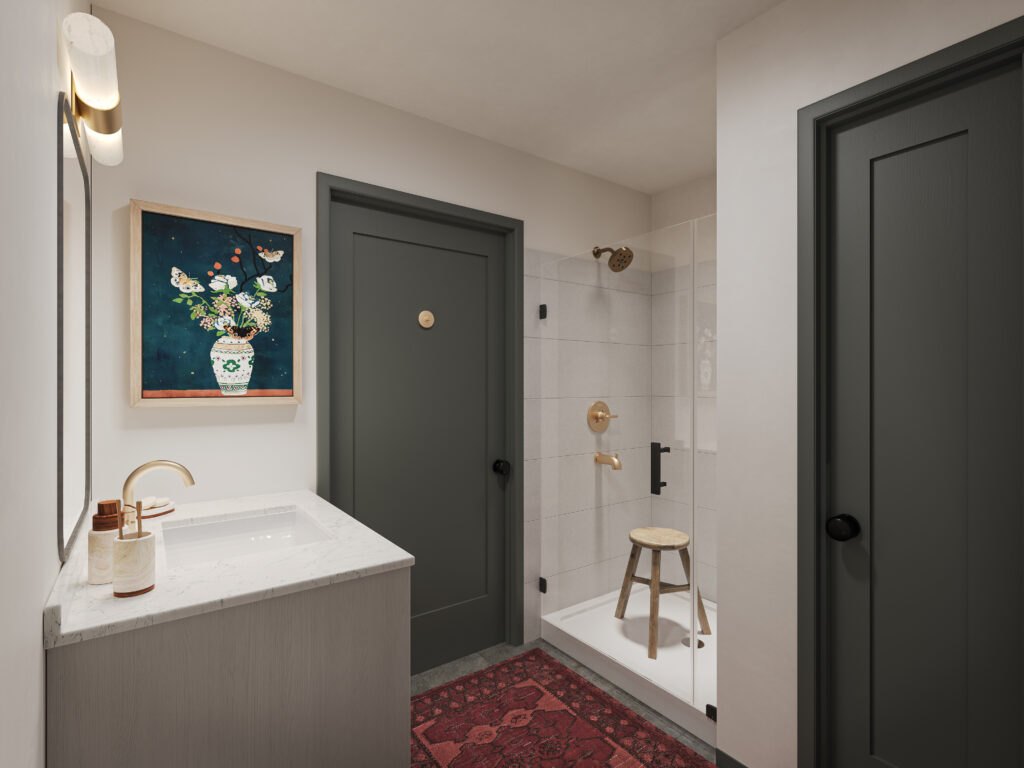 Bathroom rendering at Broad & Noble