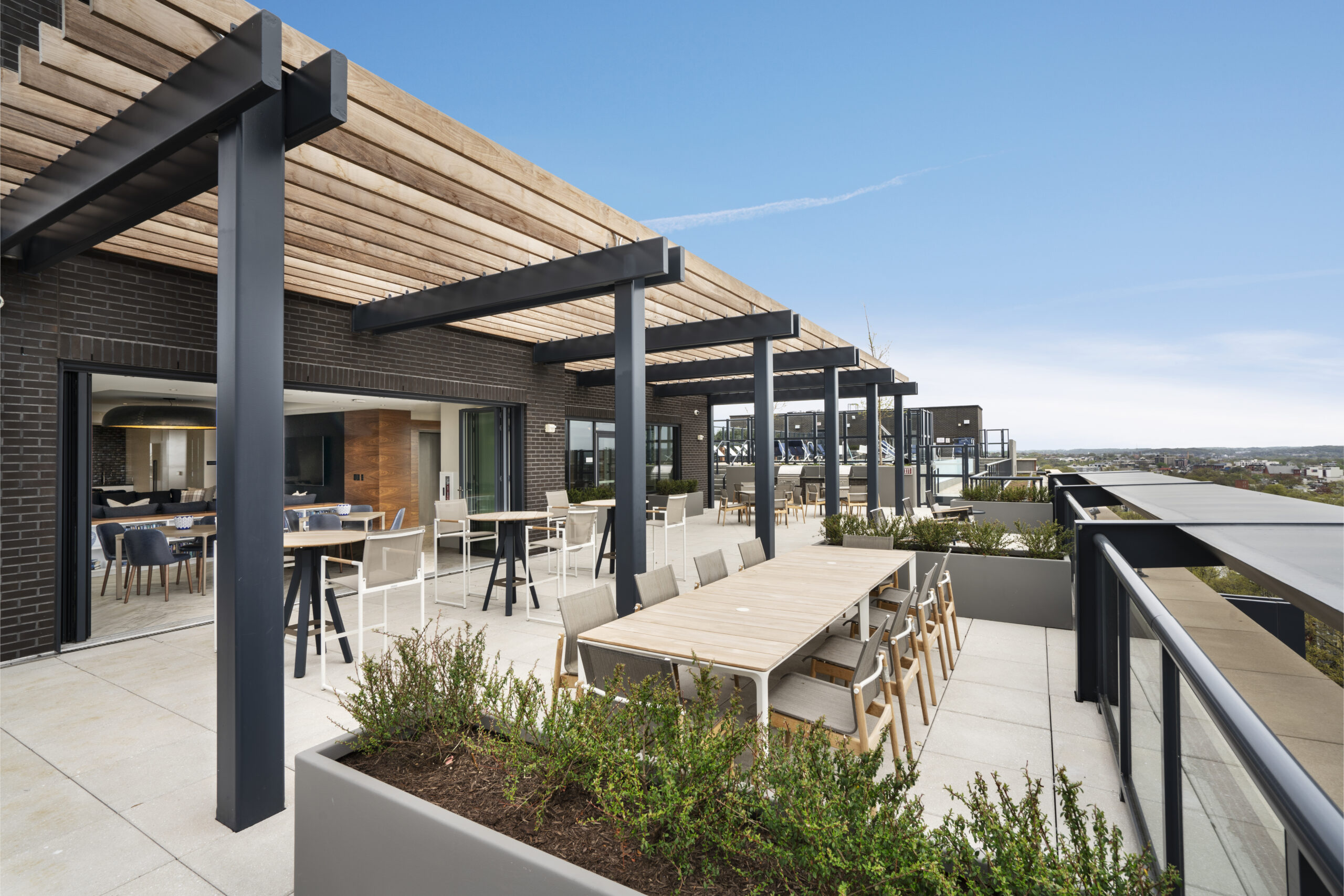 Tables on rooftop patio at Union Place
