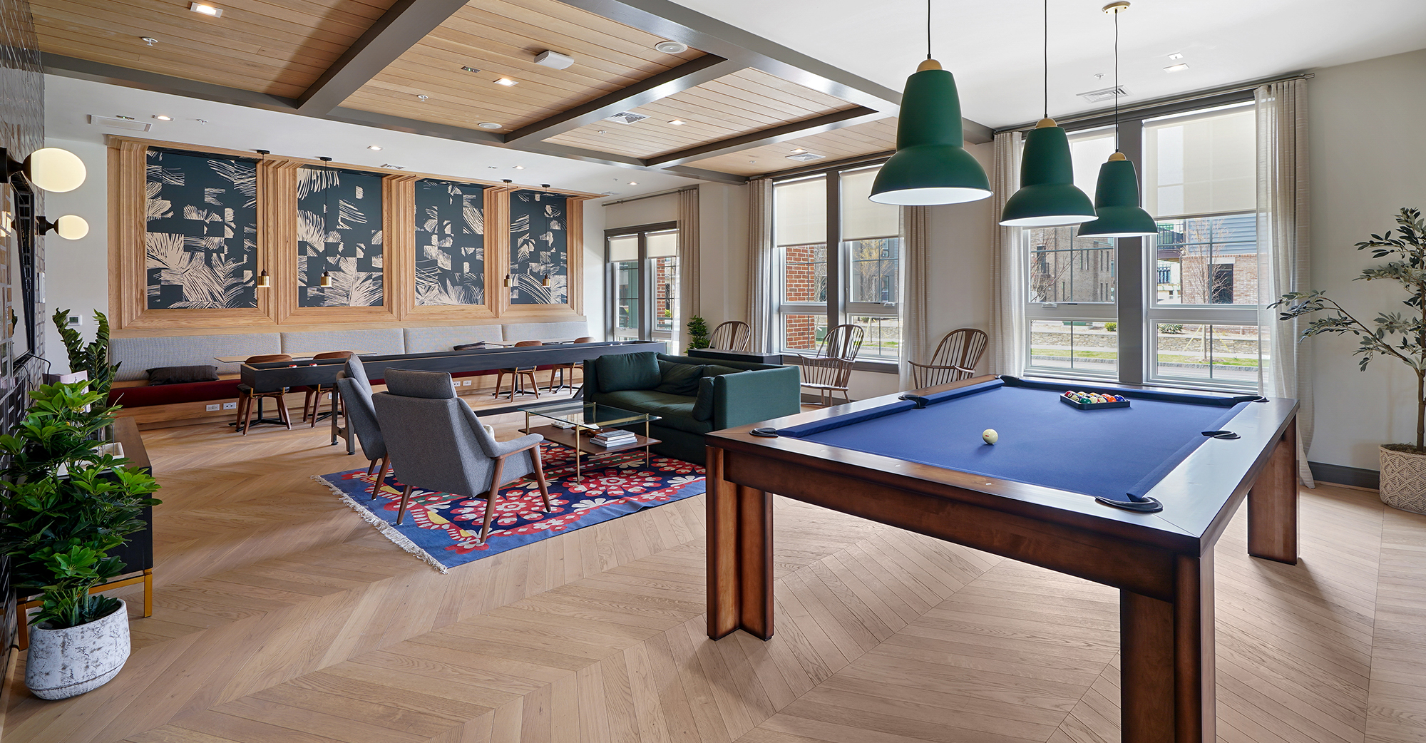 Pool table and seating in the lounge at Emerson