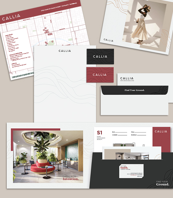 Marketing kit template for CALLIA in brand color