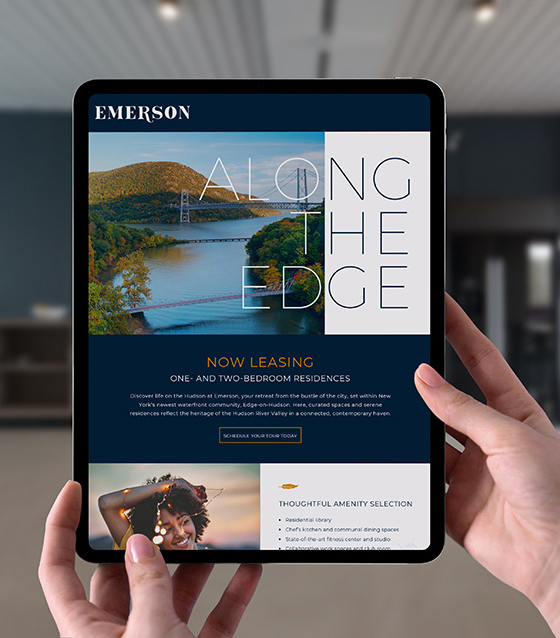 Emerson Now Leasing page on tablet screen
